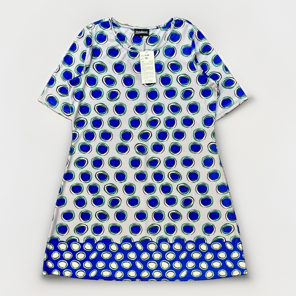 NWT Vandanas Mod Shift Dress Size XL Blue Geometric 60s Retro India Resortwear